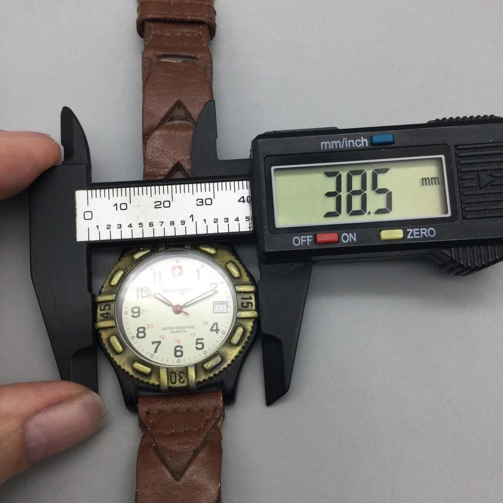Wrangler Mens Watch 39mm White Dial Brown Leather Band Date New Battery